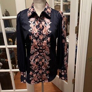 Boston Proper Ladies Navy and Pink Paisley Shirt